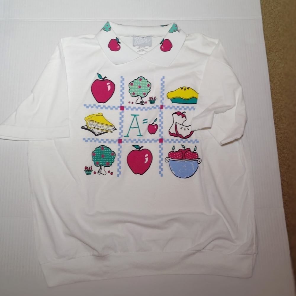 Haband Womens NEW w/Tags Whimsical White Short Sleeve Top w/Fruit - sz. L